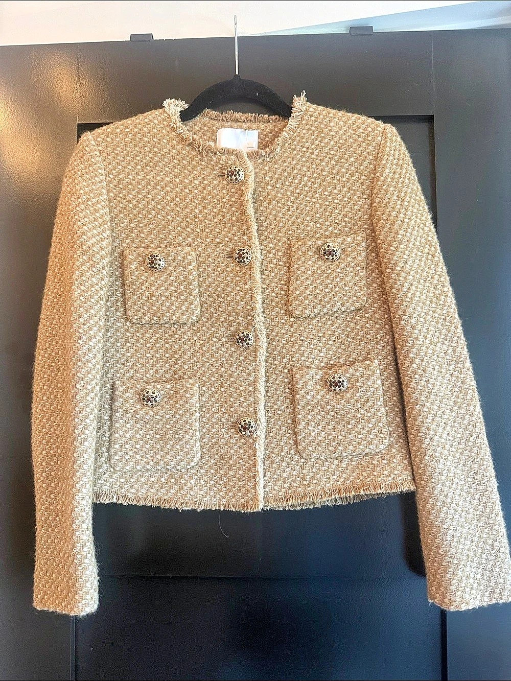 Mango Tweed Jacket with Jewel Buttons Brown & White Small